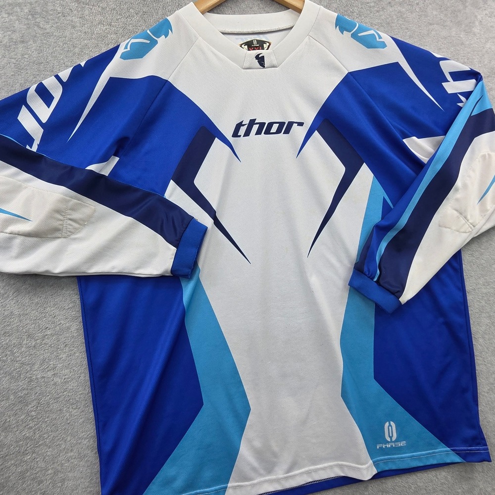THOR Phase 2008 Y2K Motocross Racing Jersey Mens XXL Blue White Padded Elbows